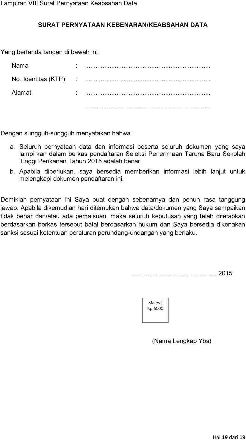 Detail Surat Pernyataan Keabsahan Data Nomer 39