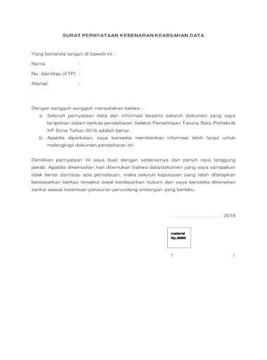 Detail Surat Pernyataan Kebenaran Dan Keabsahan Data Nomer 39