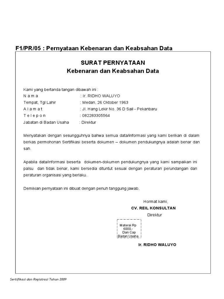 Detail Surat Pernyataan Kebenaran Dokumen Nomer 37