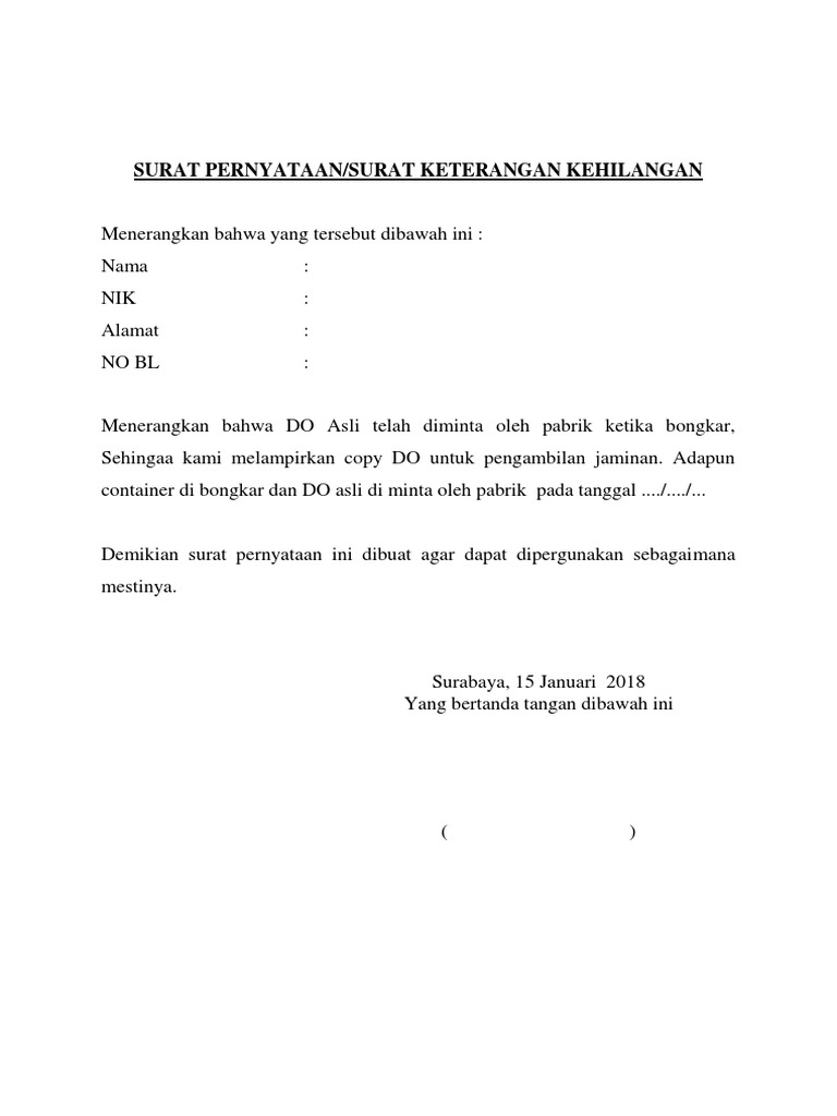 Detail Surat Pernyataan Kehilangan Nomer 11