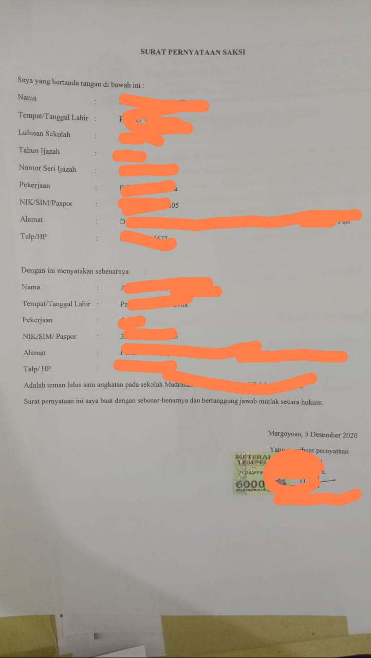 Detail Surat Pernyataan Kehilangan Ijazah Nomer 50