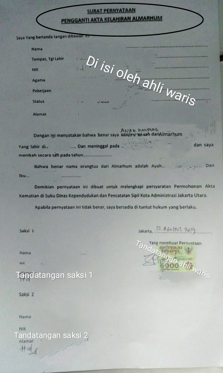 Detail Surat Pernyataan Kematian Nomer 43