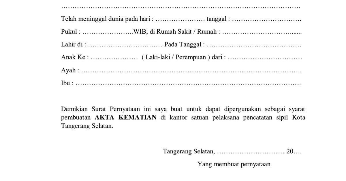 Detail Surat Pernyataan Kematian Meninggal Di Rumah Nomer 32