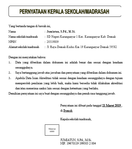 Detail Surat Pernyataan Kepala Sekolah Nomer 31