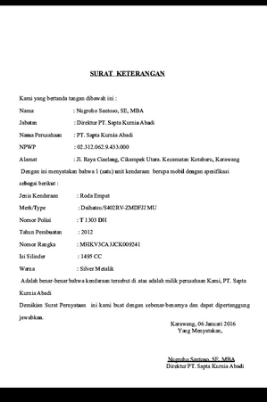 Detail Surat Pernyataan Kepemilikan Kendaraan Nomer 6