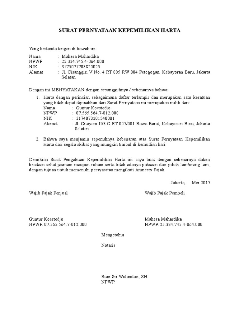 Detail Surat Pernyataan Kepemilikan Tanah Nomer 18