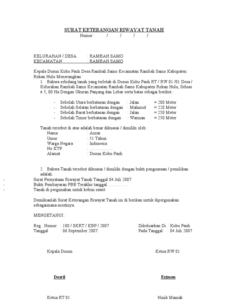 Detail Surat Pernyataan Kepemilikan Tanah Nomer 26