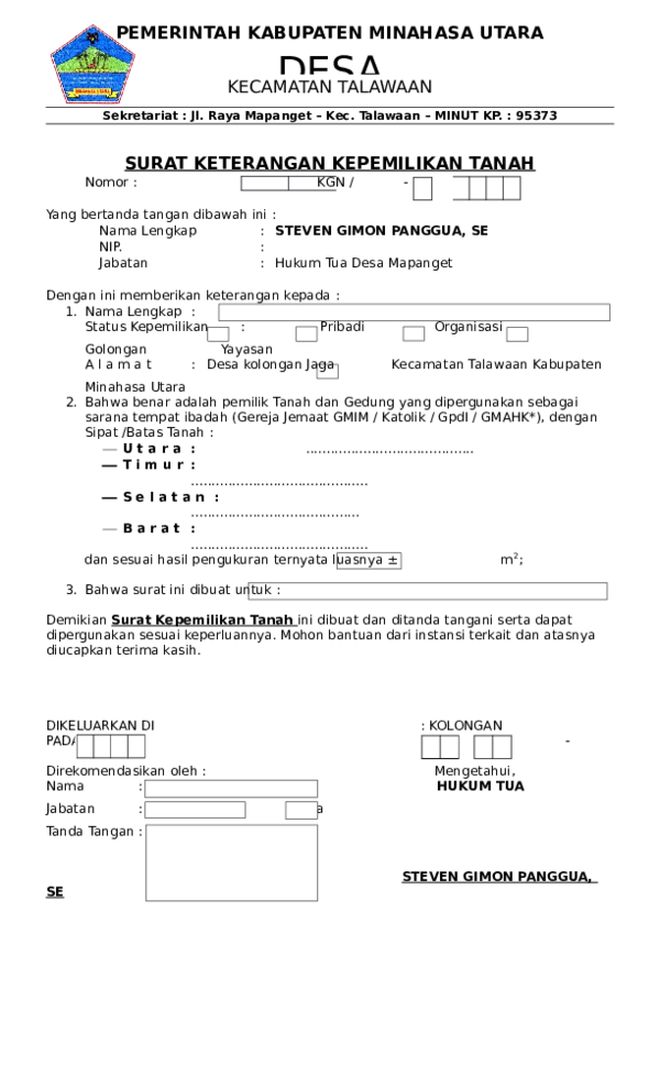 Detail Surat Pernyataan Kepemilikan Tanah Nomer 28