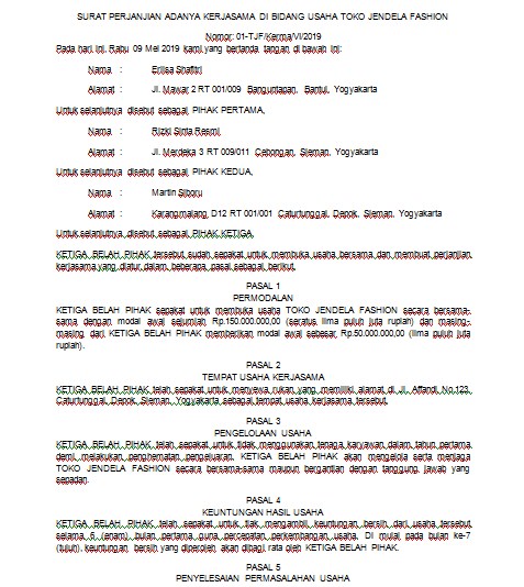 Detail Surat Pernyataan Kerjasama Nomer 51