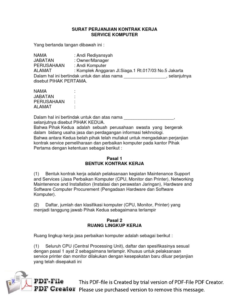 Detail Surat Pernyataan Kontrak Kerja Nomer 9