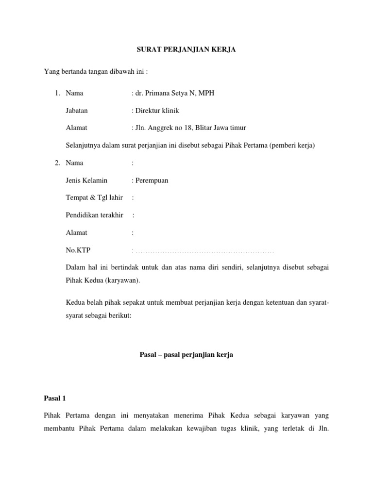 Detail Surat Pernyataan Kontrak Kerja Nomer 19