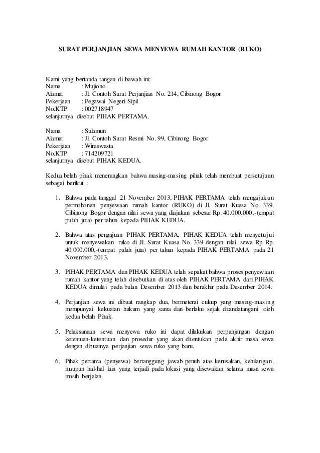 Detail Surat Pernyataan Kontrak Rumah Nomer 12