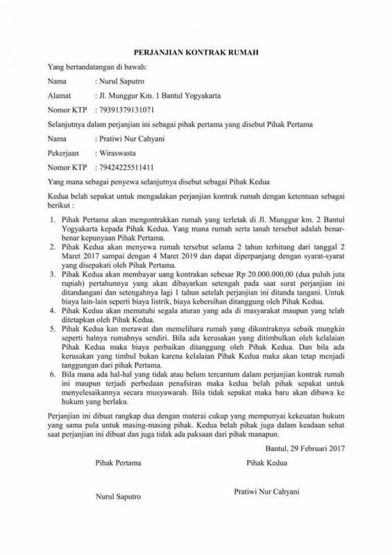 Detail Surat Pernyataan Kontrak Rumah Nomer 18
