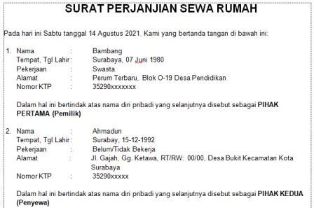 Detail Surat Pernyataan Kontrak Rumah Nomer 20