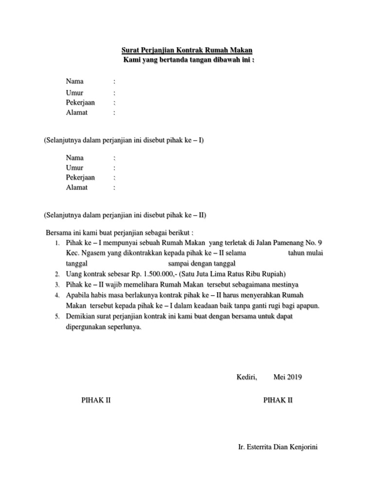 Detail Surat Pernyataan Kontrak Rumah Nomer 23