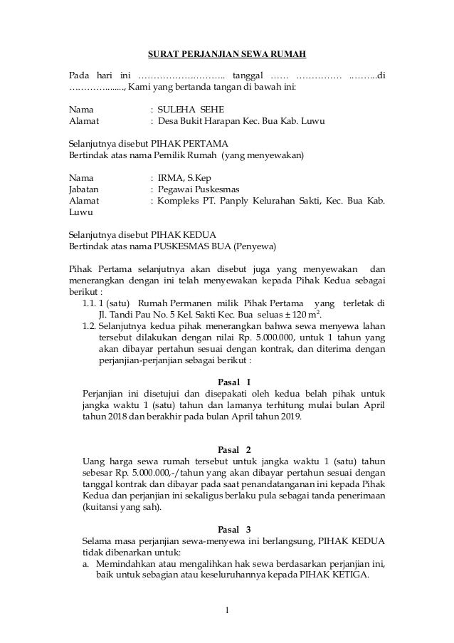 Detail Surat Pernyataan Kontrak Rumah Nomer 35