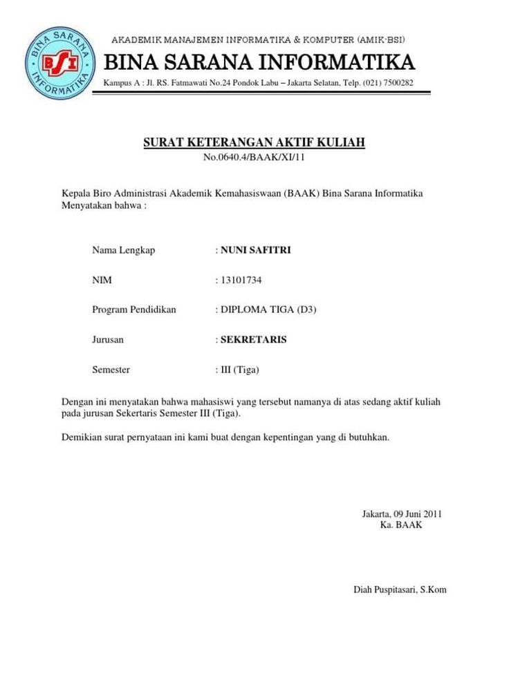 Detail Surat Pernyataan Kuliah Nomer 14