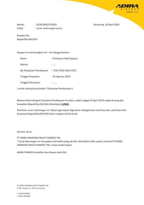 Detail Surat Pernyataan Lunas Nomer 13