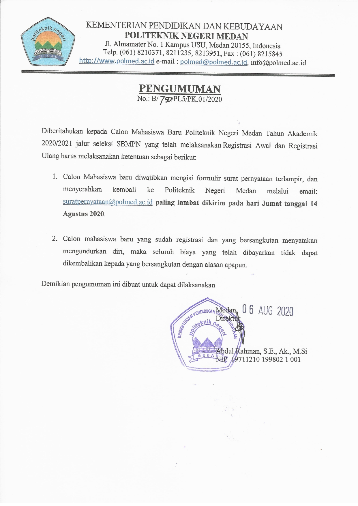 Detail Surat Pernyataan Mahasiswa Baru Nomer 3