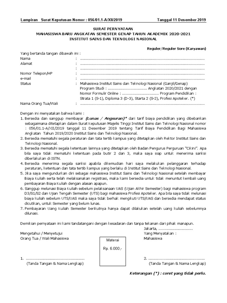 Detail Surat Pernyataan Mahasiswa Baru Nomer 9