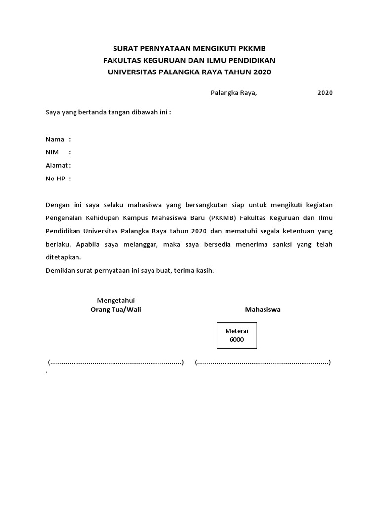 Detail Surat Pernyataan Mengikuti Kegiatan Nomer 14