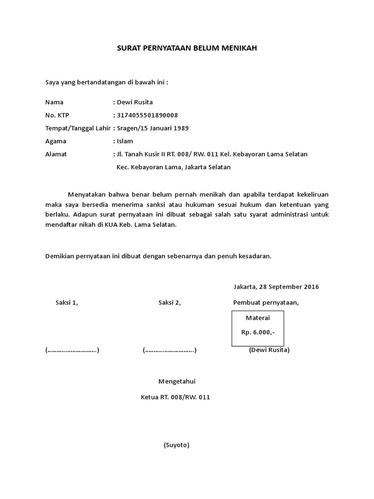 Detail Surat Pernyataan Menikah Nomer 24