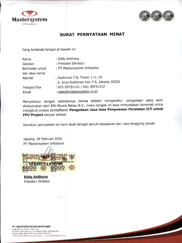 Detail Surat Pernyataan Minat Nomer 19