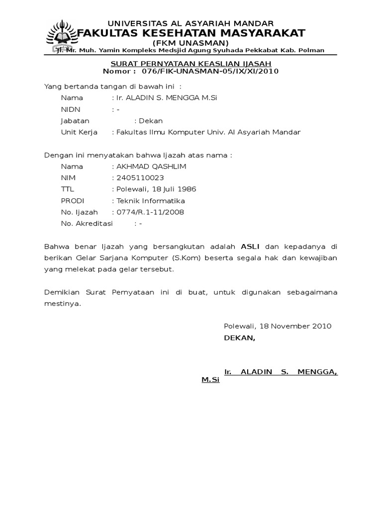 Detail Surat Pernyataan Nama Asli Nomer 34