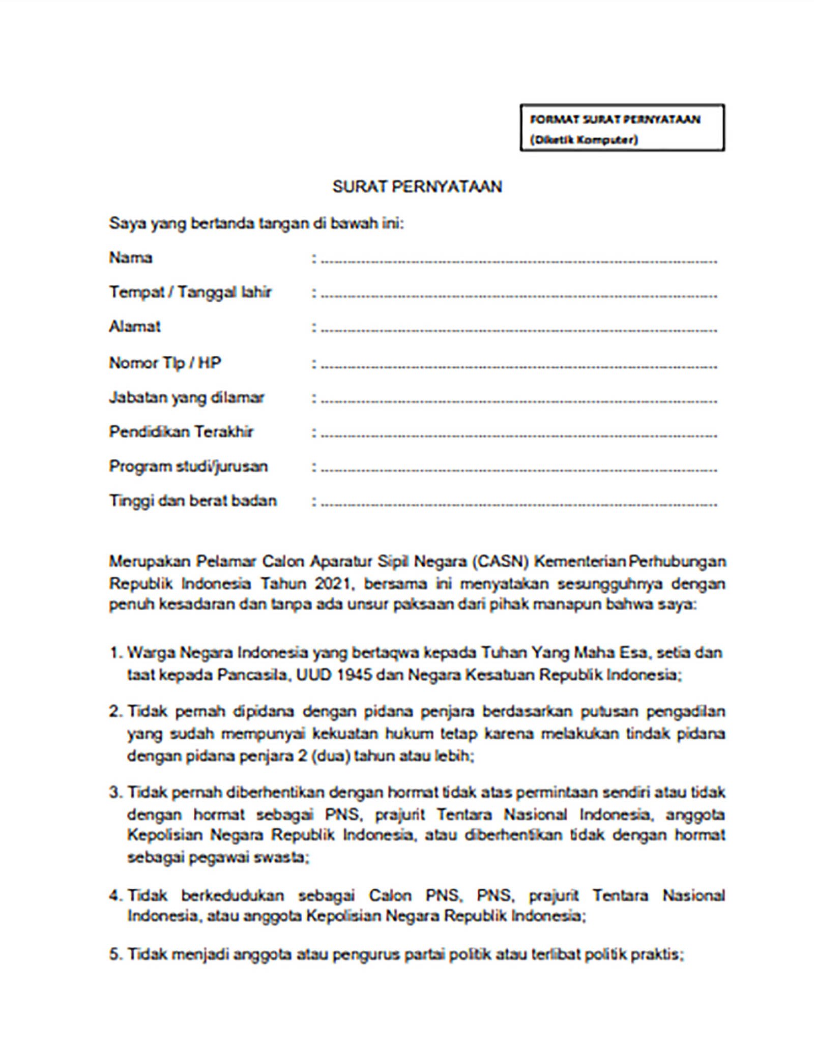 Detail surat pernyataan nama yang sama koleksi nomer 13