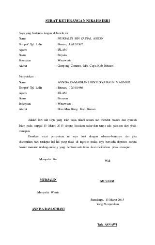 Surat Pernyataan Nikah - KibrisPDR