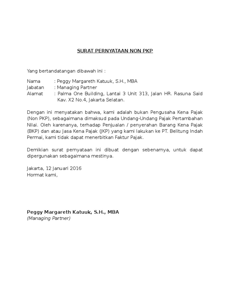 Detail Surat Pernyataan Non Pkp Nomer 5