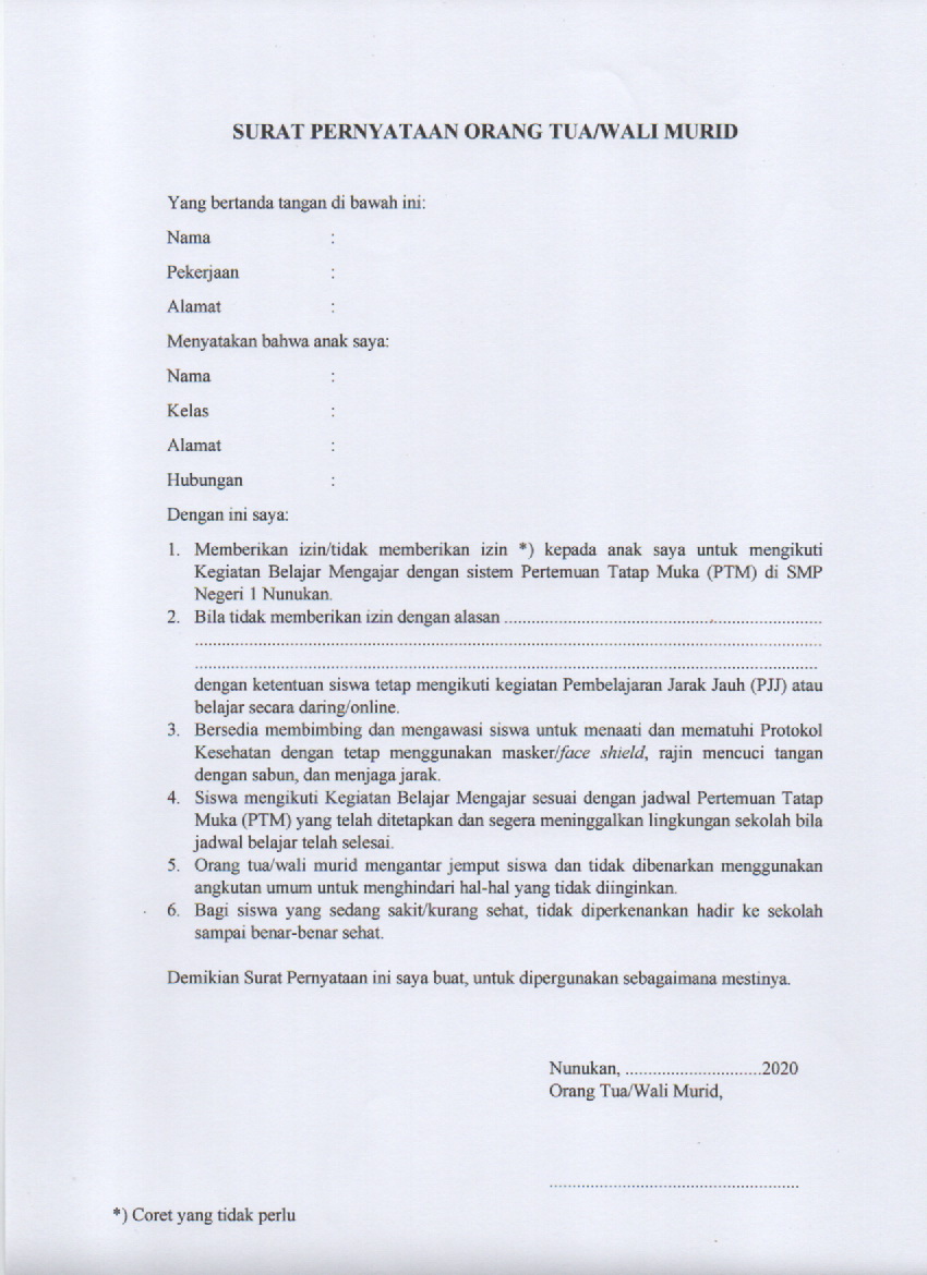 Detail Surat Pernyataan Orang Tua Wali Nomer 27