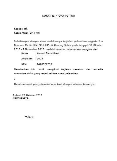 Detail Surat Pernyataan Orang Tua Wali Nomer 32