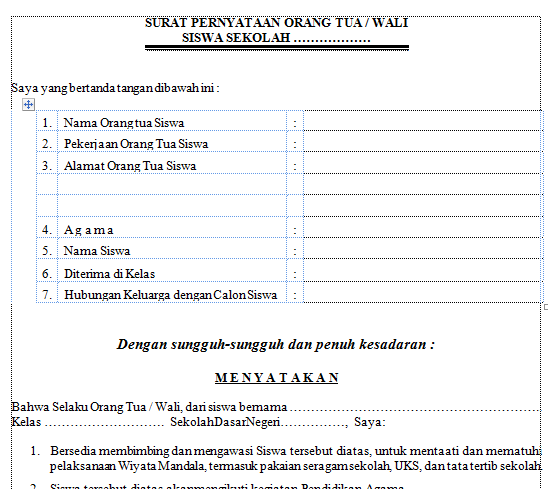 Detail Surat Pernyataan Orang Tua Wali Nomer 39