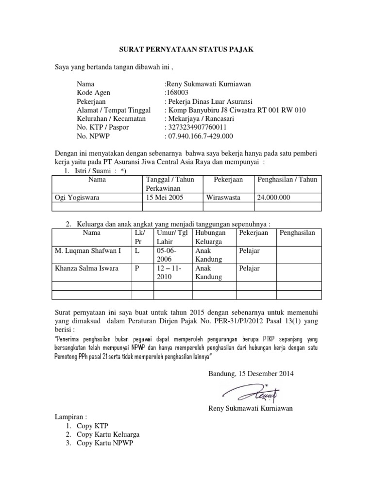 Detail Surat Pernyataan Pajak Nomer 38