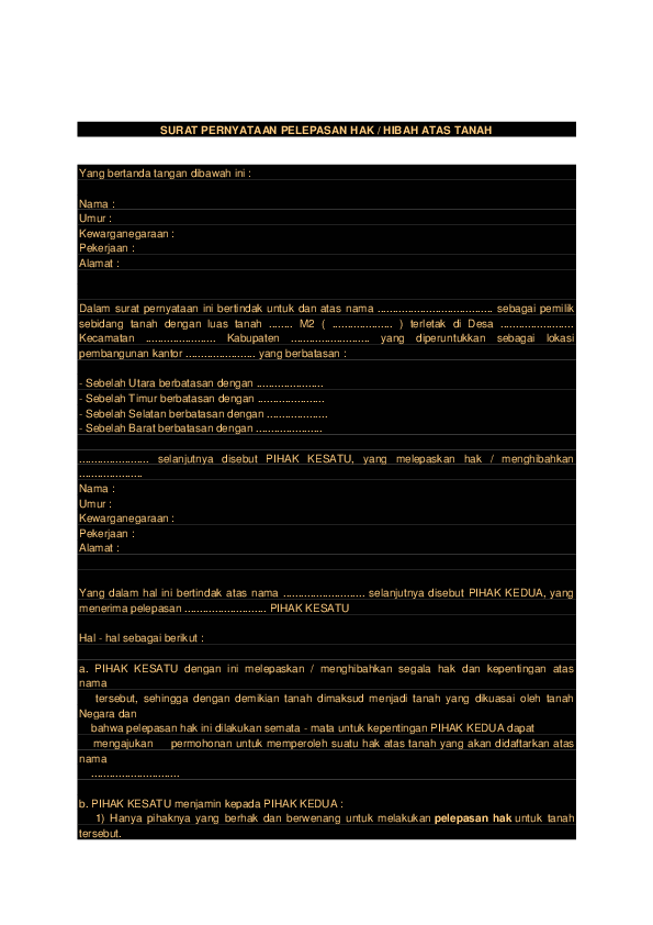 Detail Surat Pernyataan Pelepasan Hak Atas Tanah Nomer 23