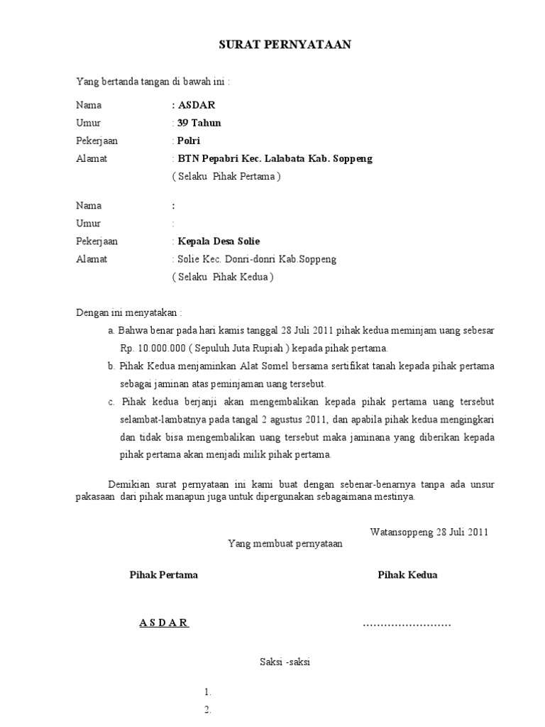 Detail Surat Pernyataan Peminjaman Barang Nomer 2