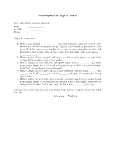 Detail Surat Pernyataan Pengembalian Uang Nomer 49
