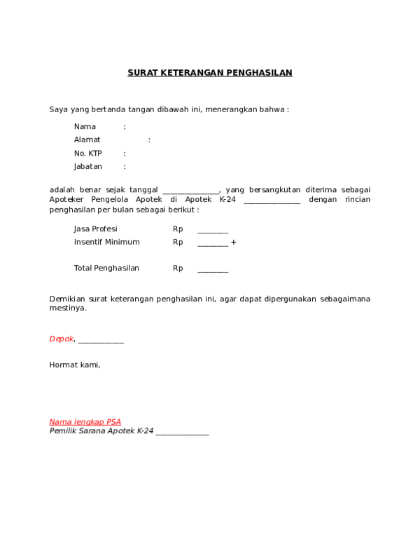Detail Surat Pernyataan Penghasilan Nomer 44