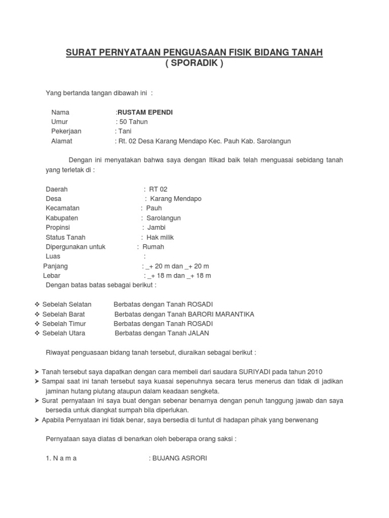 Detail Surat Pernyataan Penguasaan Fisik Bidang Tanah Nomer 10