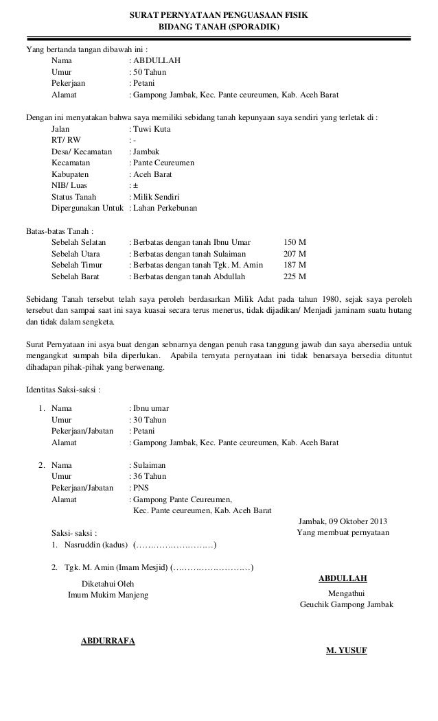 Detail Surat Pernyataan Penguasaan Fisik Bidang Tanah Nomer 17