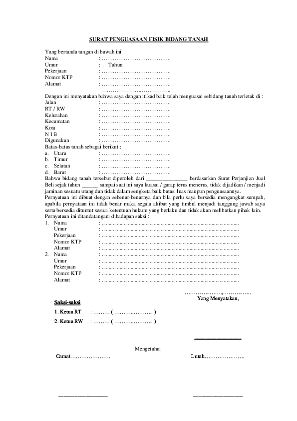 Detail Surat Pernyataan Penguasaan Fisik Bidang Tanah Nomer 33