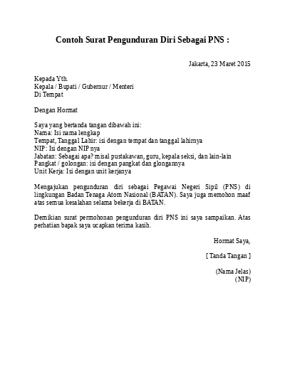 Detail Surat Pernyataan Pengunduran Diri Dari Perusahaan Nomer 22