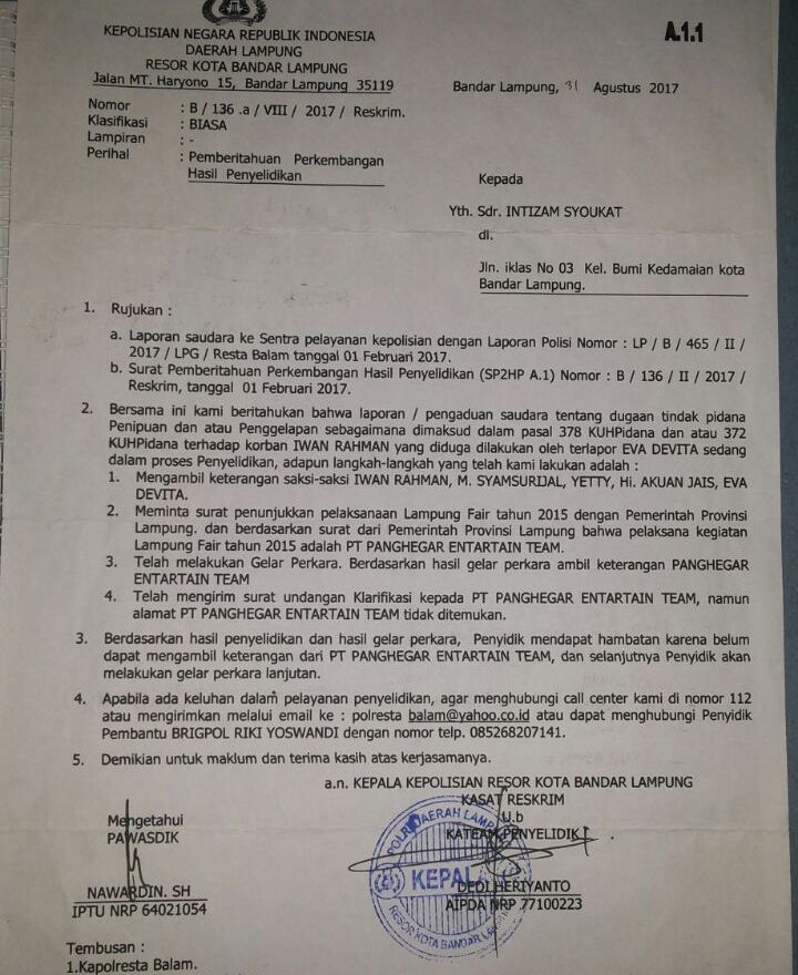 Detail Surat Pernyataan Penipuan Nomer 43