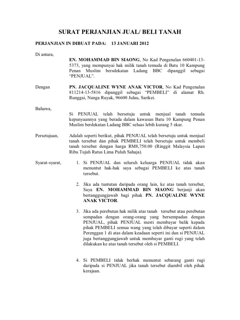 Detail Surat Pernyataan Penjualan Tanah Nomer 53
