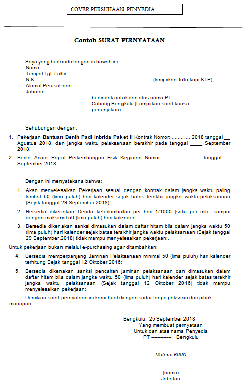 Detail Surat Pernyataan Penyelesaian Pekerjaan Nomer 13