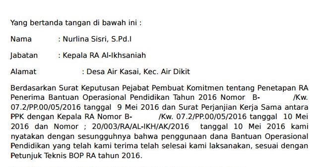 Detail Surat Pernyataan Penyelesaian Pekerjaan Nomer 14