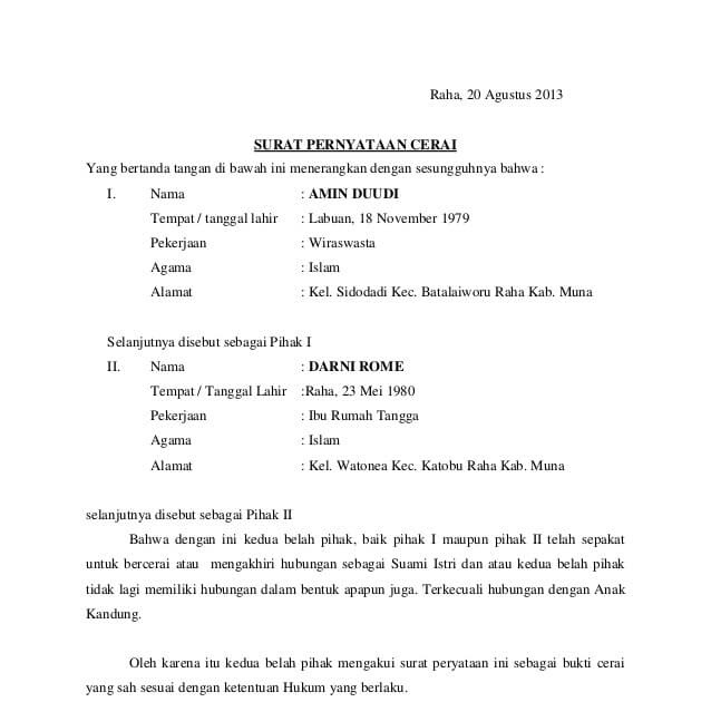 Detail Surat Pernyataan Perceraian Nomer 49