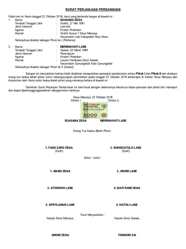 Detail Surat Pernyataan Perdamaian Nomer 36