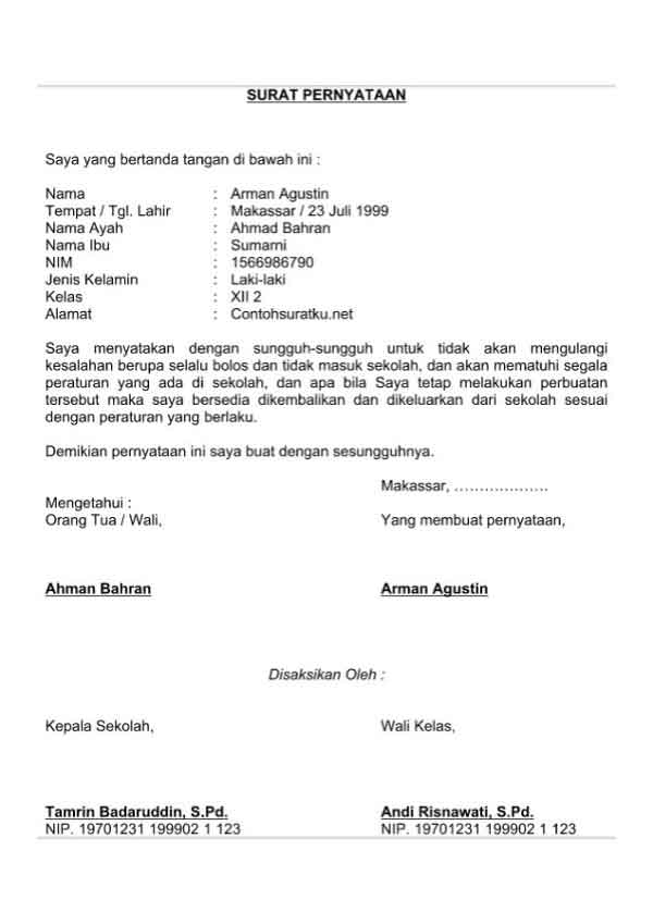 Detail Surat Pernyataan Perjanjian Nomer 10